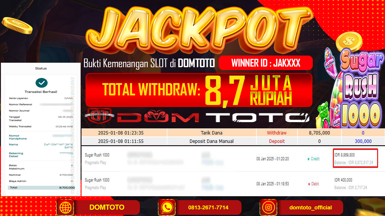 JACKPOT SLOT SUGAR RUSH 1000 08 JANUARI 2025